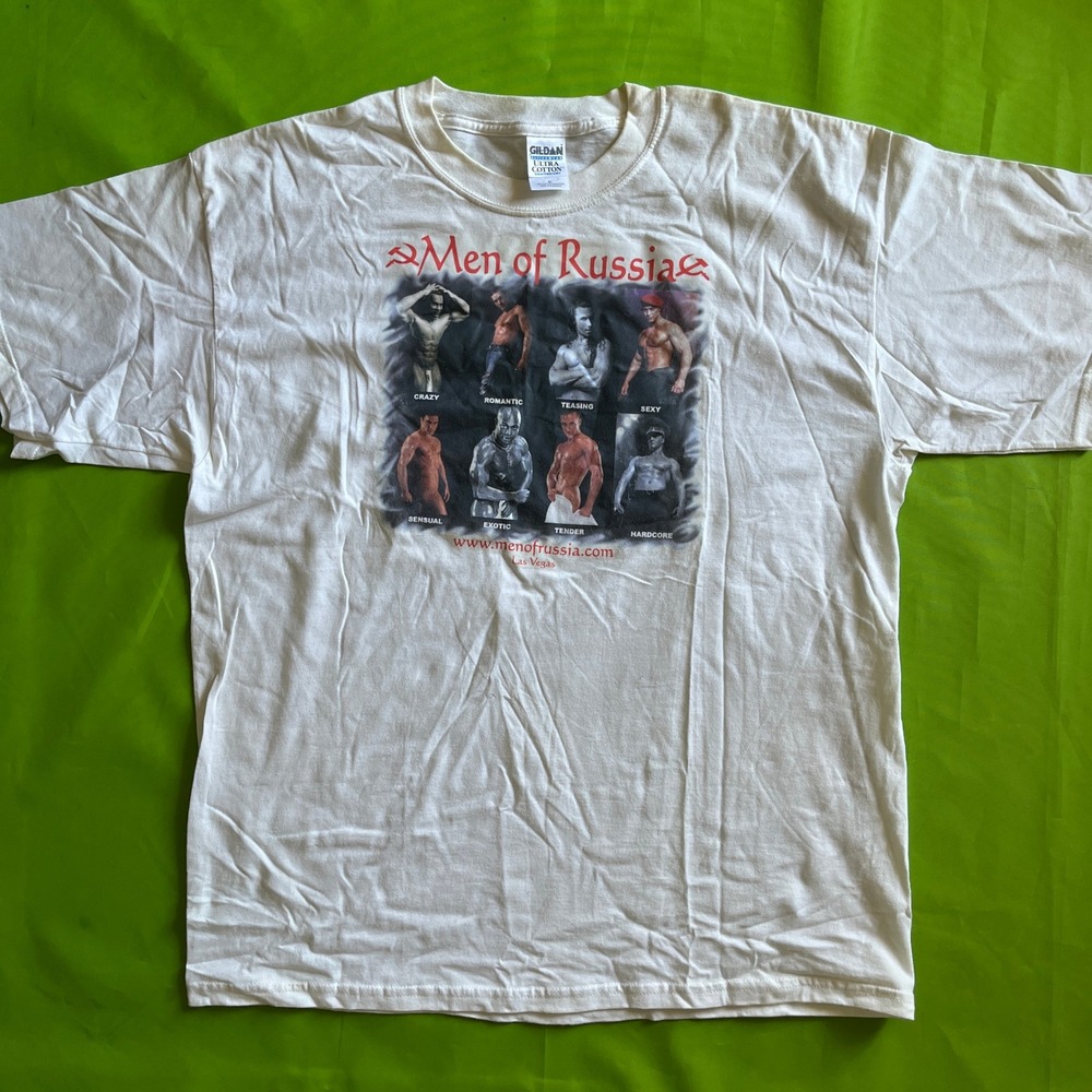 90s Vintage Men of Russia Las Vegas Graphic T-Shirt White XL Gildan Ultra Cotton
